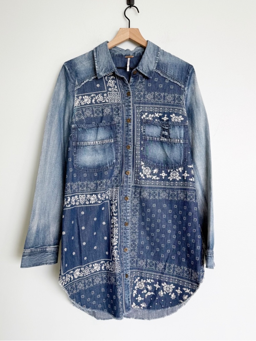 Free People Westward Won Denim Patchwork Tunic Dress